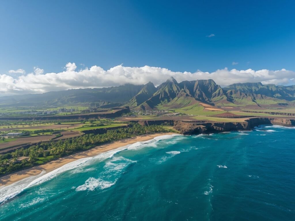 Lush green coastal mountains along Maui's shoreline