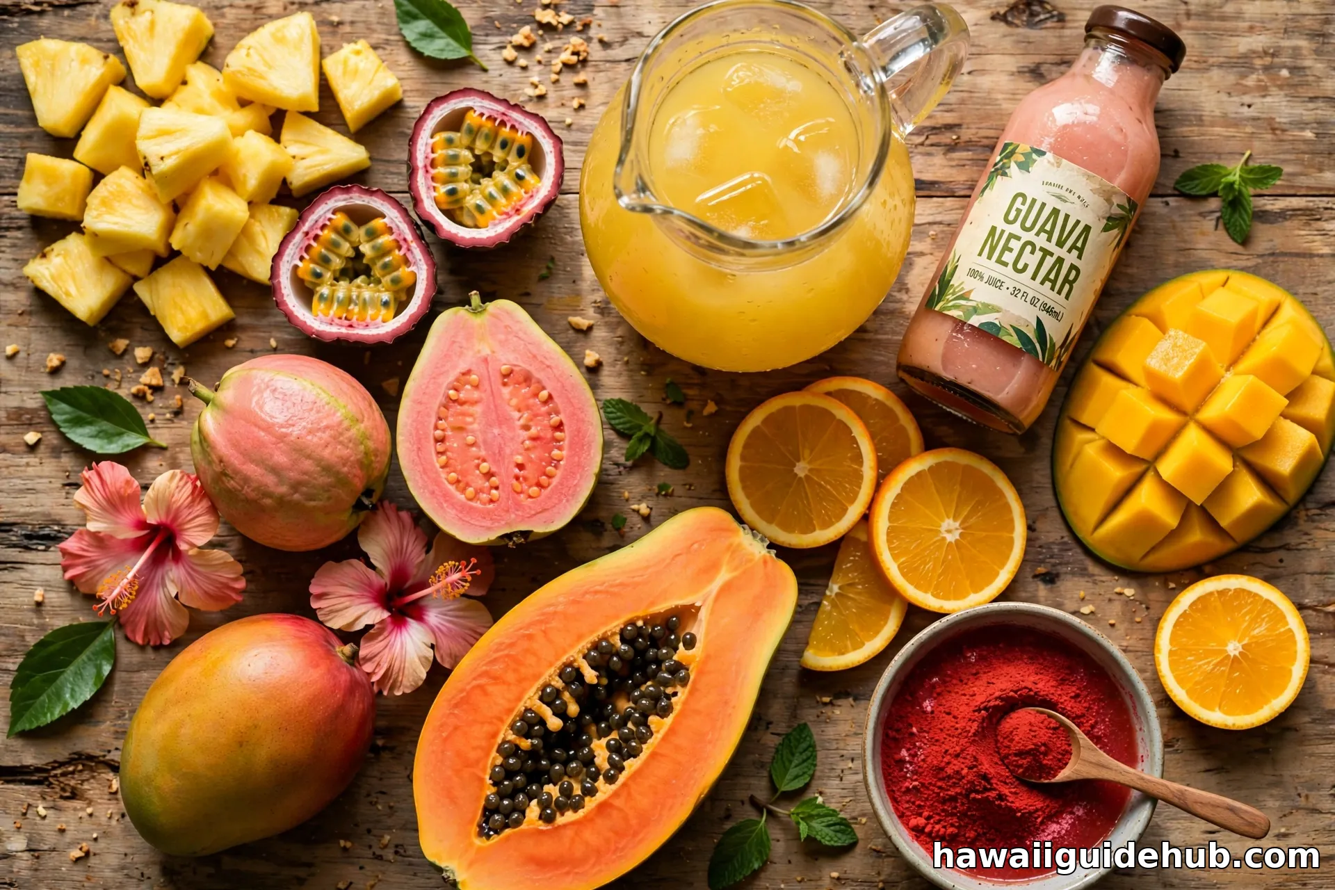 Fresh tropical fruits and juices for Hawaiian fruit punch