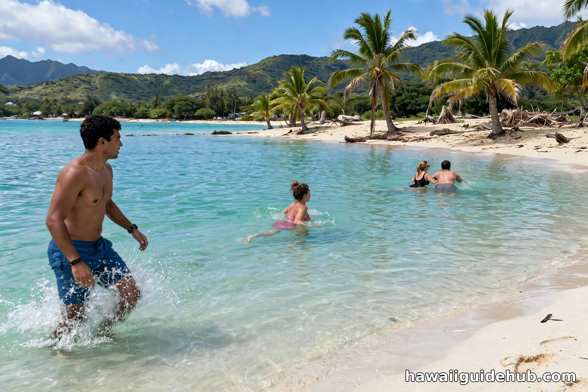 People swimming in the turquoise water at Kailua Beach, Oahu