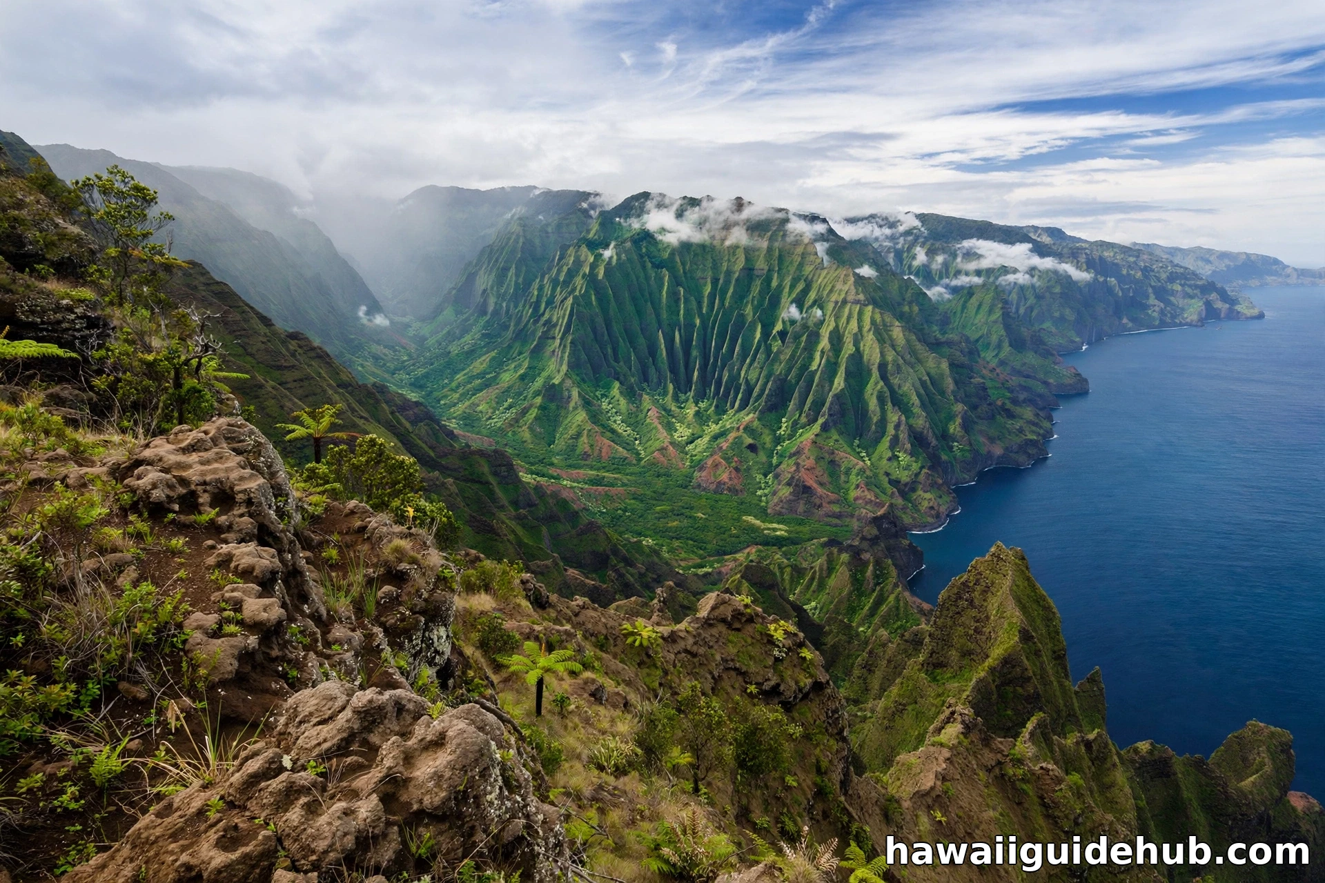 Kalalau Valley and the Na Pali Coast seen from Kalalau Lookout.