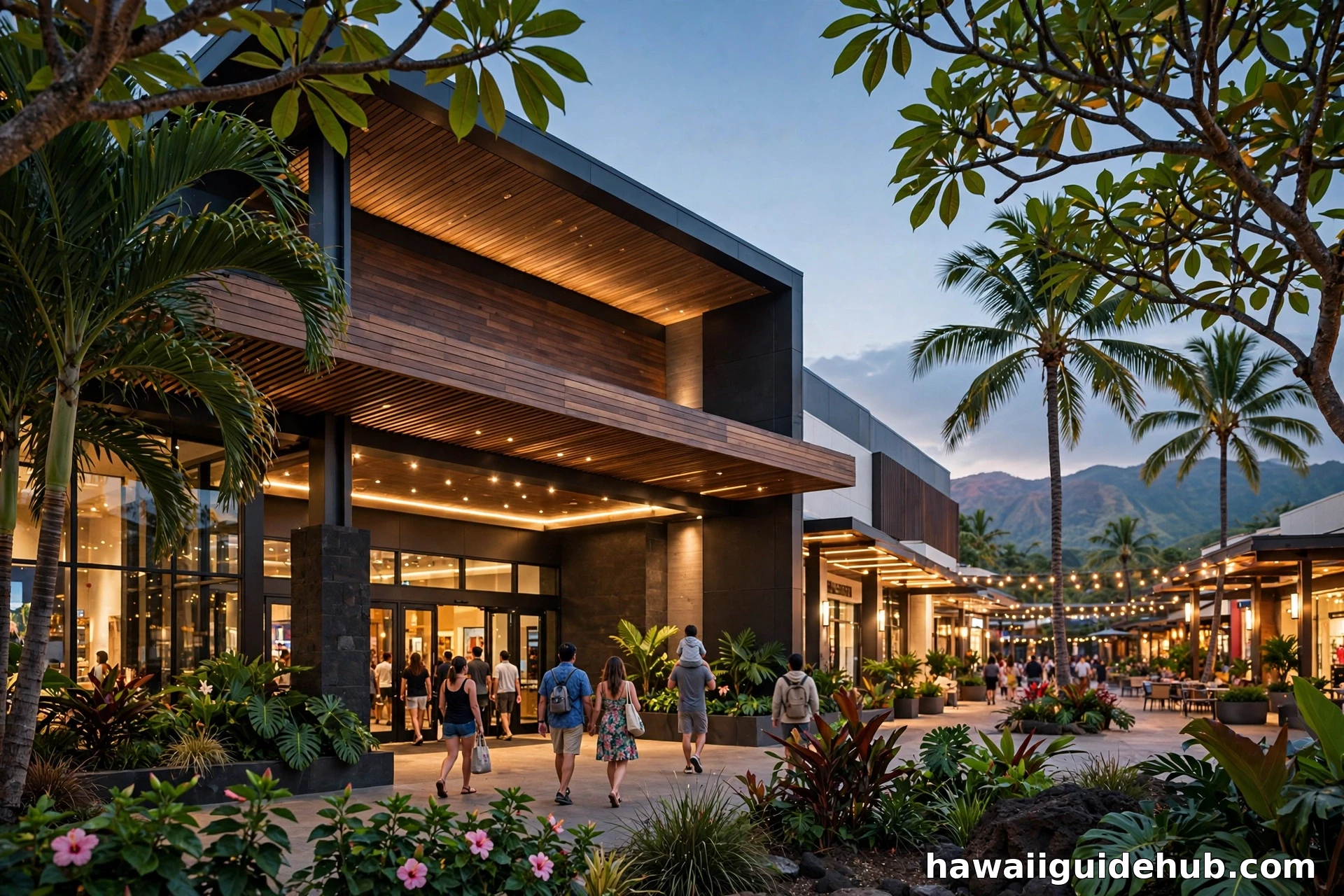 Regal Maui Mall Megaplex 12 theater entrance at dusk with palm trees