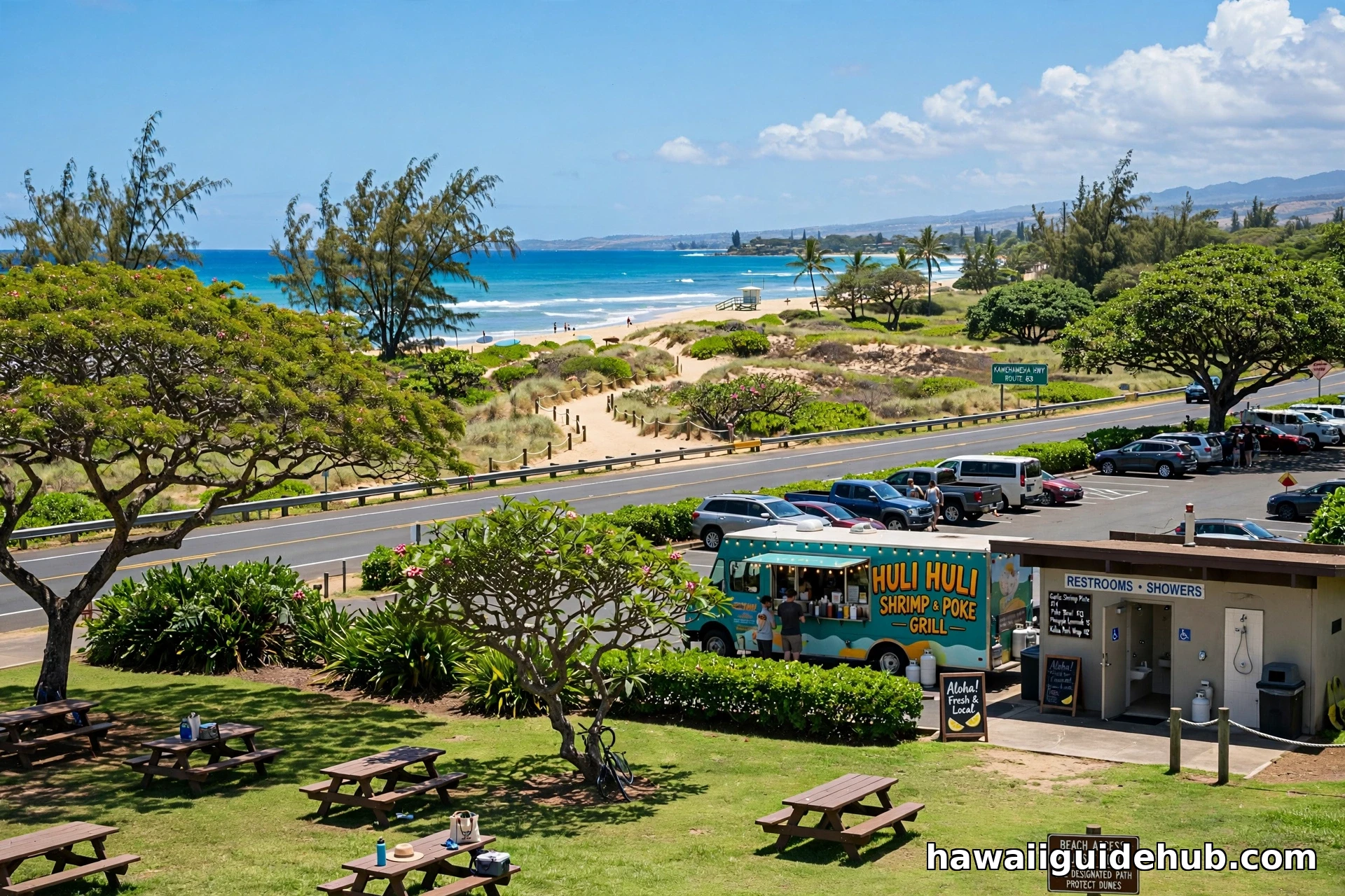 Driving route steps from Waikiki to Sunset Beach